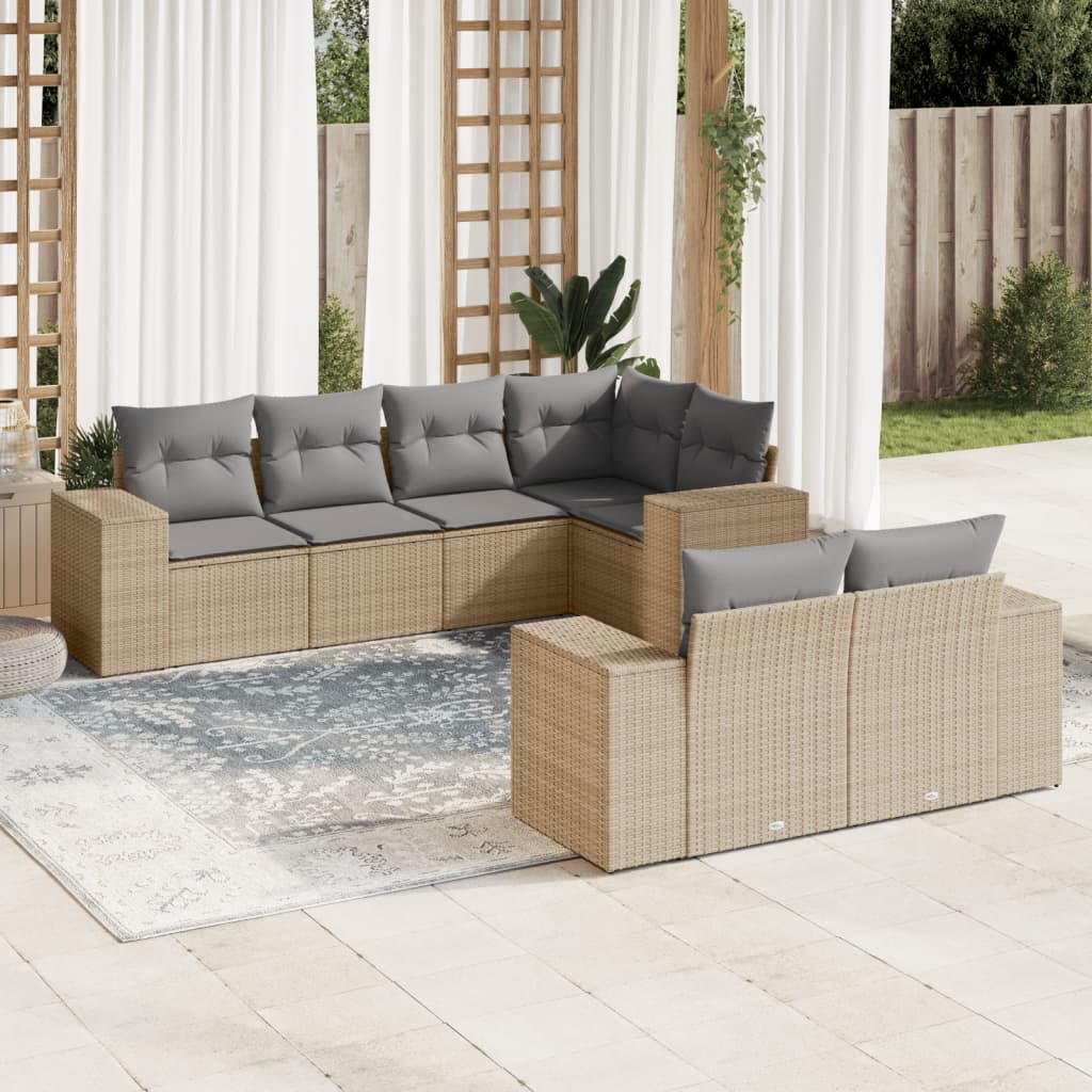 vidaXL 7-delige Loungeset met kussens poly rattan zwart