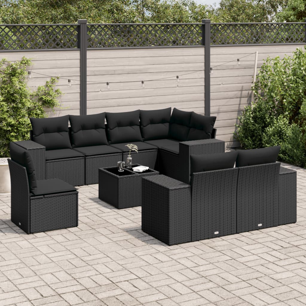 vidaXL 8-delige Loungeset met kussens poly rattan zwart