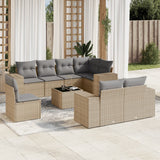 vidaXL 8-delige Loungeset met kussens poly rattan zwart