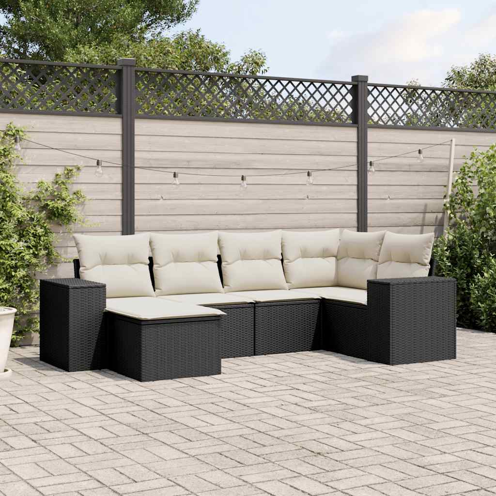 vidaXL 6-delige Loungeset met kussens poly rattan zwart