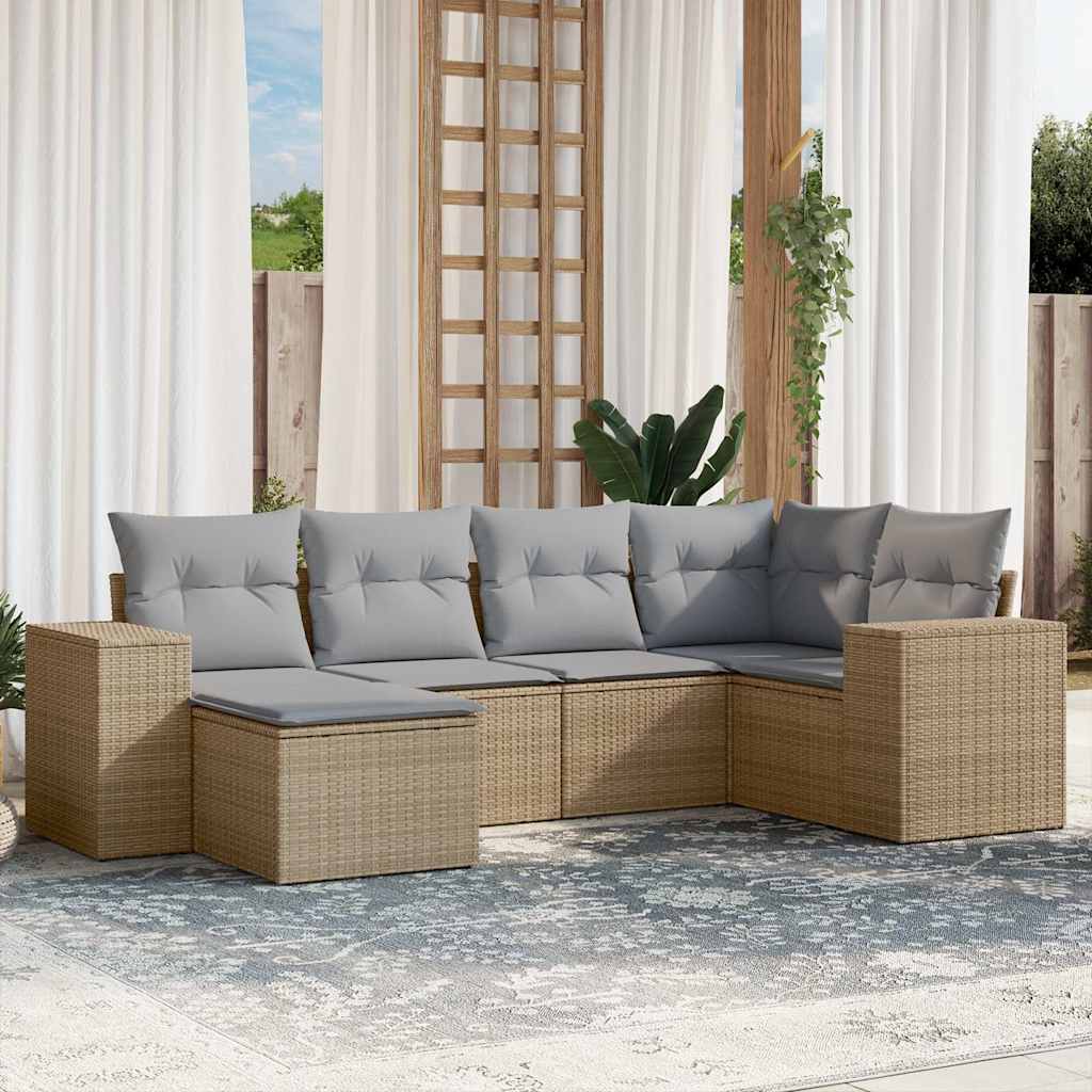 vidaXL 6-delige Loungeset met kussens poly rattan zwart
