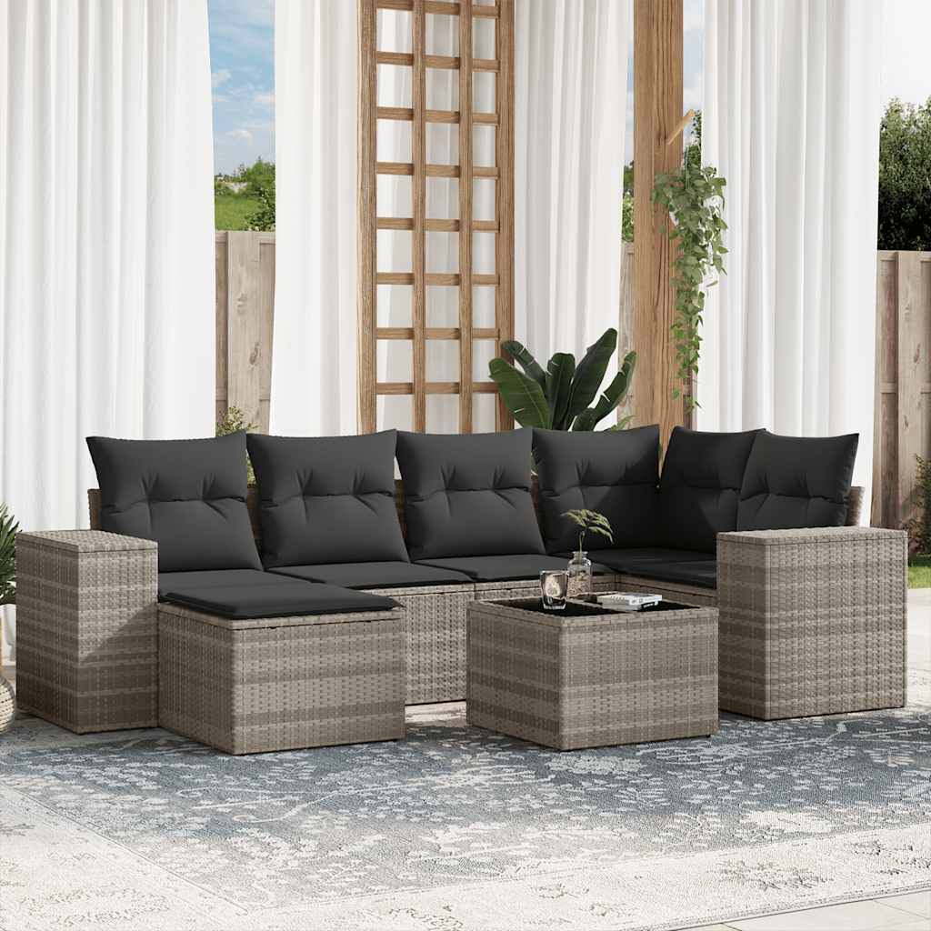 vidaXL 6-delige Loungeset met kussens poly rattan zwart
