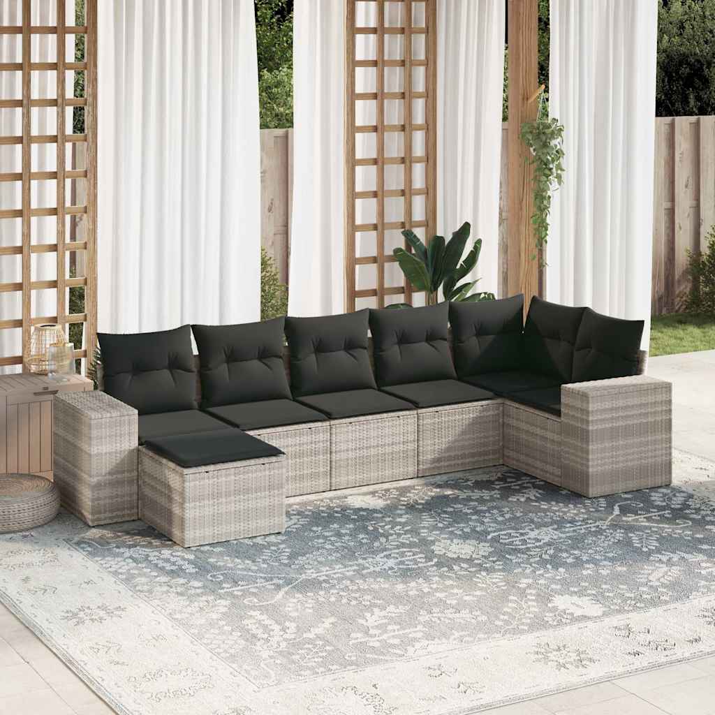 vidaXL 7-delige Loungeset met kussens poly rattan zwart