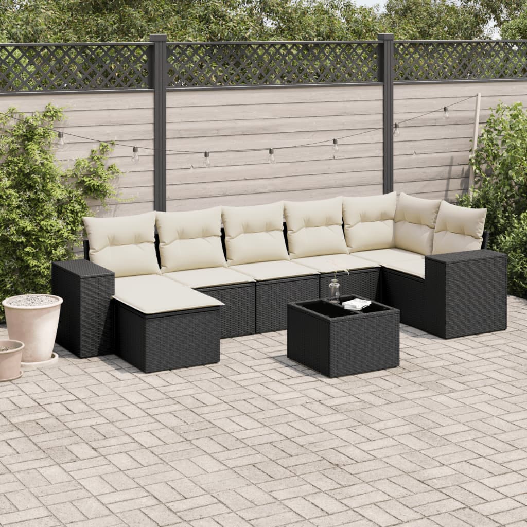 vidaXL 7-delige Loungeset met kussens poly rattan zwart