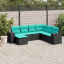 vidaXL ensemble de 7 banques de jardin avec coussins en polyrotan noir