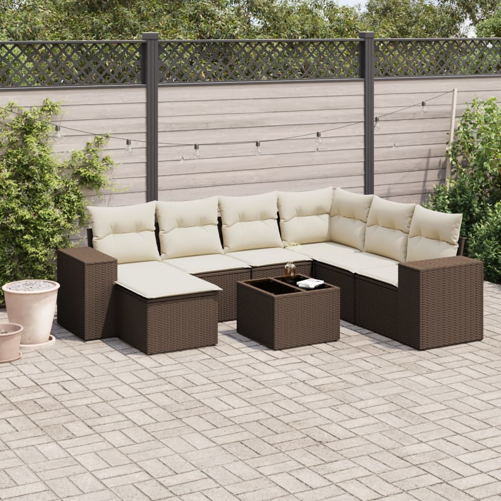 vidaXL 7-delige Loungeset met kussens poly rattan zwart