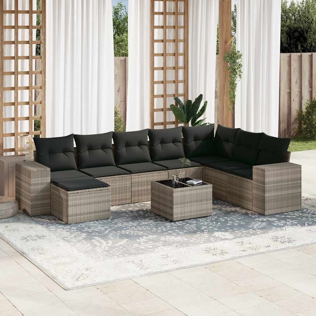 vidaXL 8-delige Loungeset met kussens poly rattan zwart