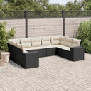 vidaXL 9-delige Loungeset met kussens poly rattan zwart