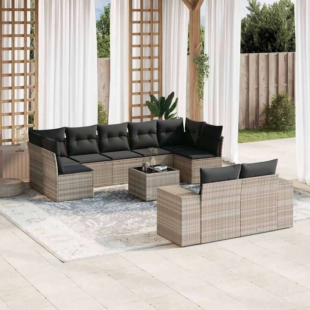 vidaXL 9-delige Loungeset met kussens poly rattan zwart