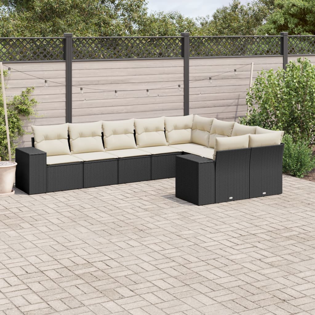 vidaXL 9-delige Loungeset met kussens poly rattan zwart