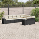 vidaXL 9-delige Loungeset met kussens poly rattan zwart