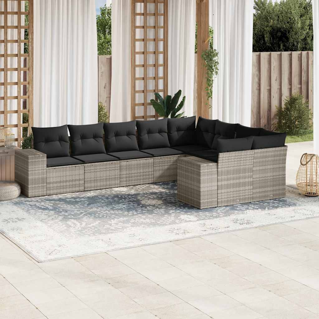 vidaXL 9-delige Loungeset met kussens poly rattan zwart