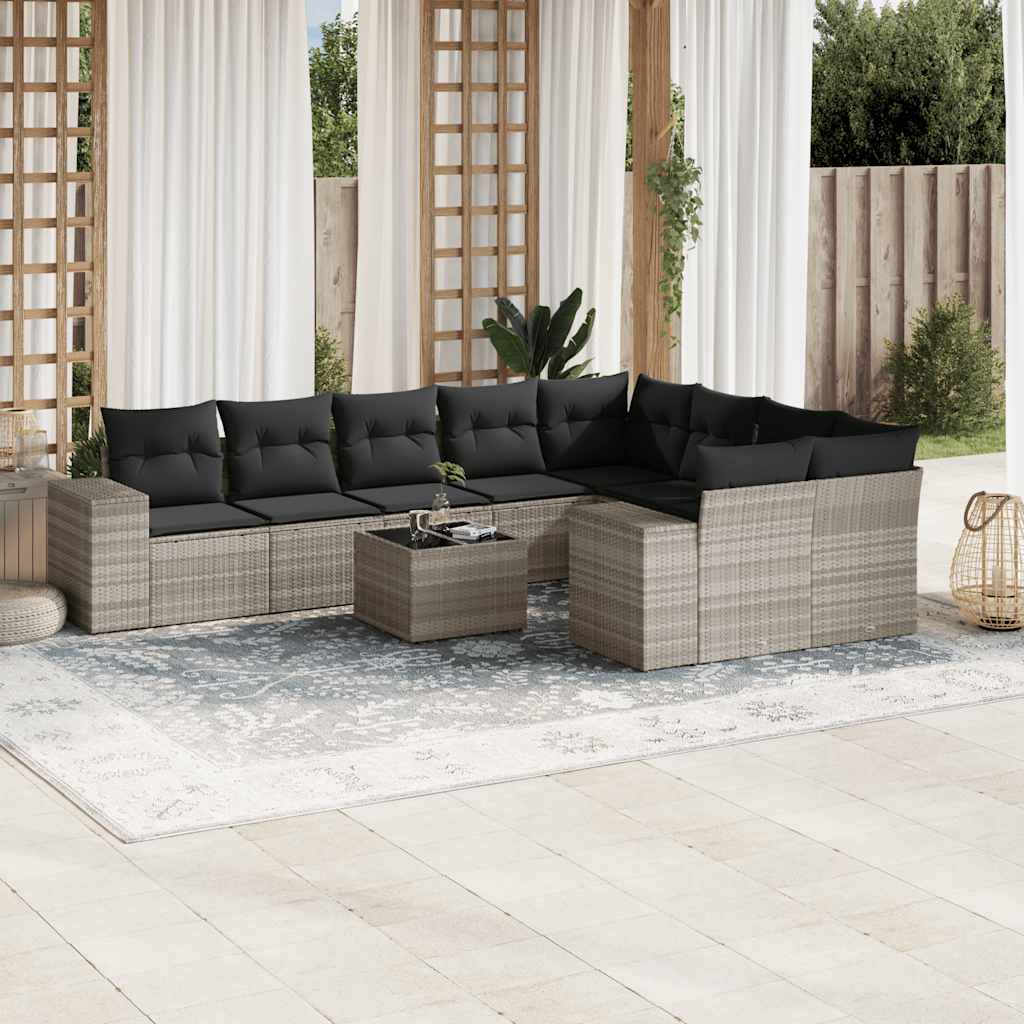 vidaXL 9-delige Loungeset met kussens poly rattan zwart