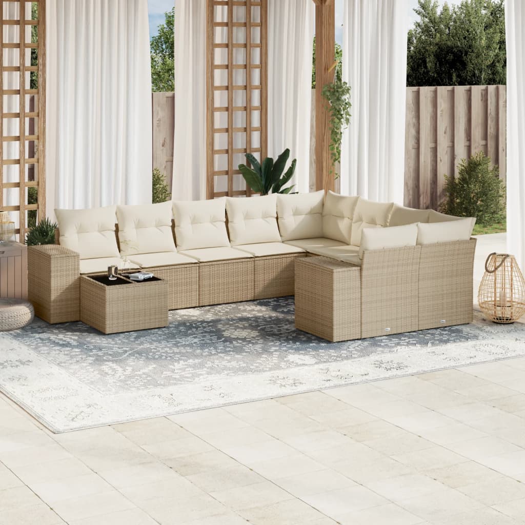 vidaXL 10-delige Loungeset met kussens poly rattan zwart