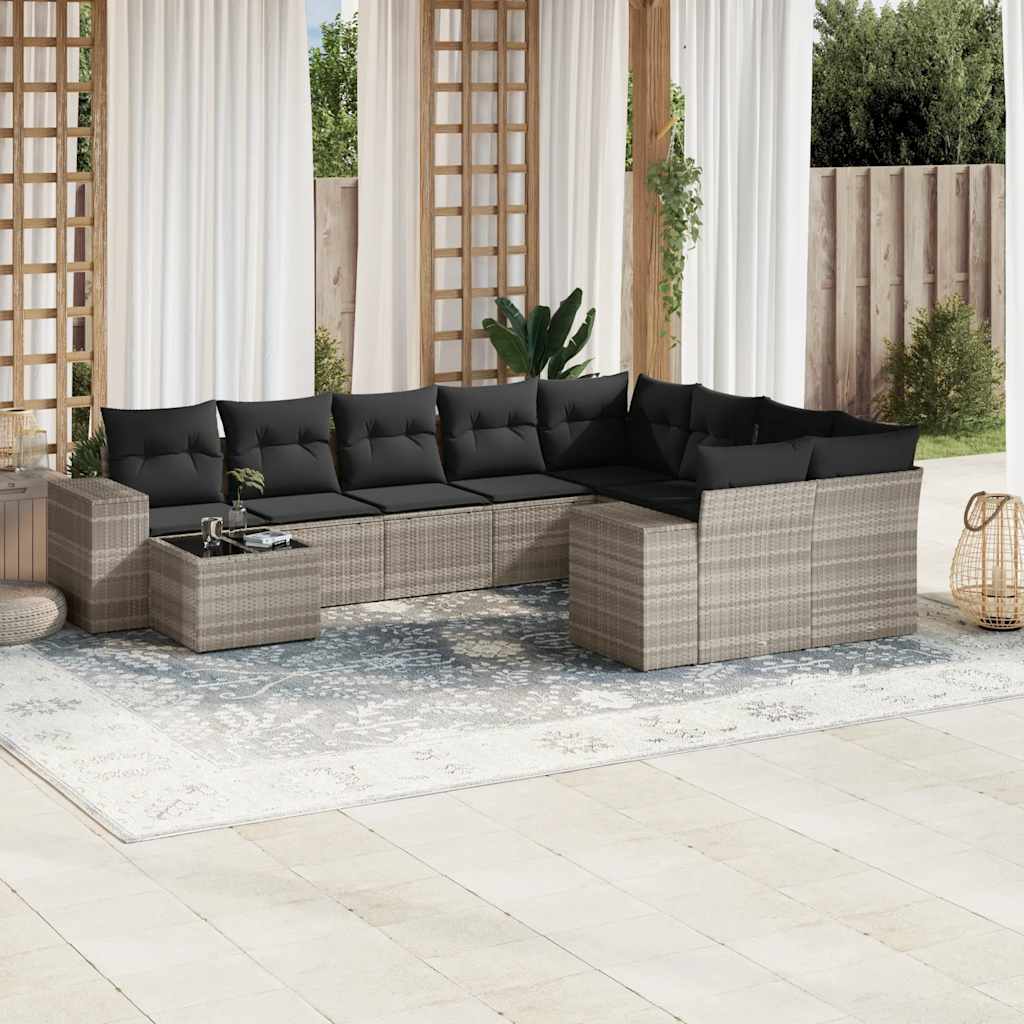 vidaXL 10-delige Loungeset met kussens poly rattan zwart