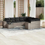 vidaXL 10-delige Loungeset met kussens poly rattan zwart