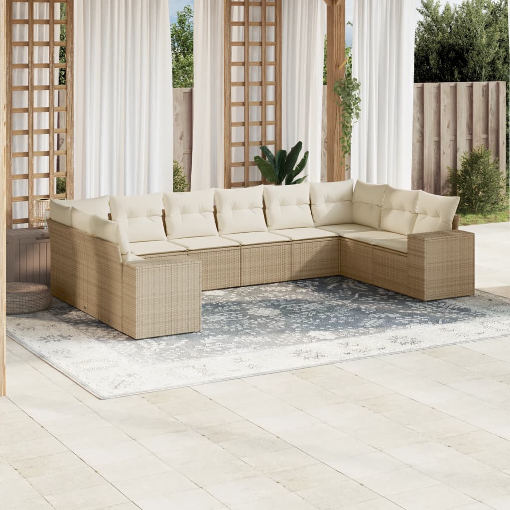 vidaXL 10-delige Loungeset met kussens poly rattan zwart