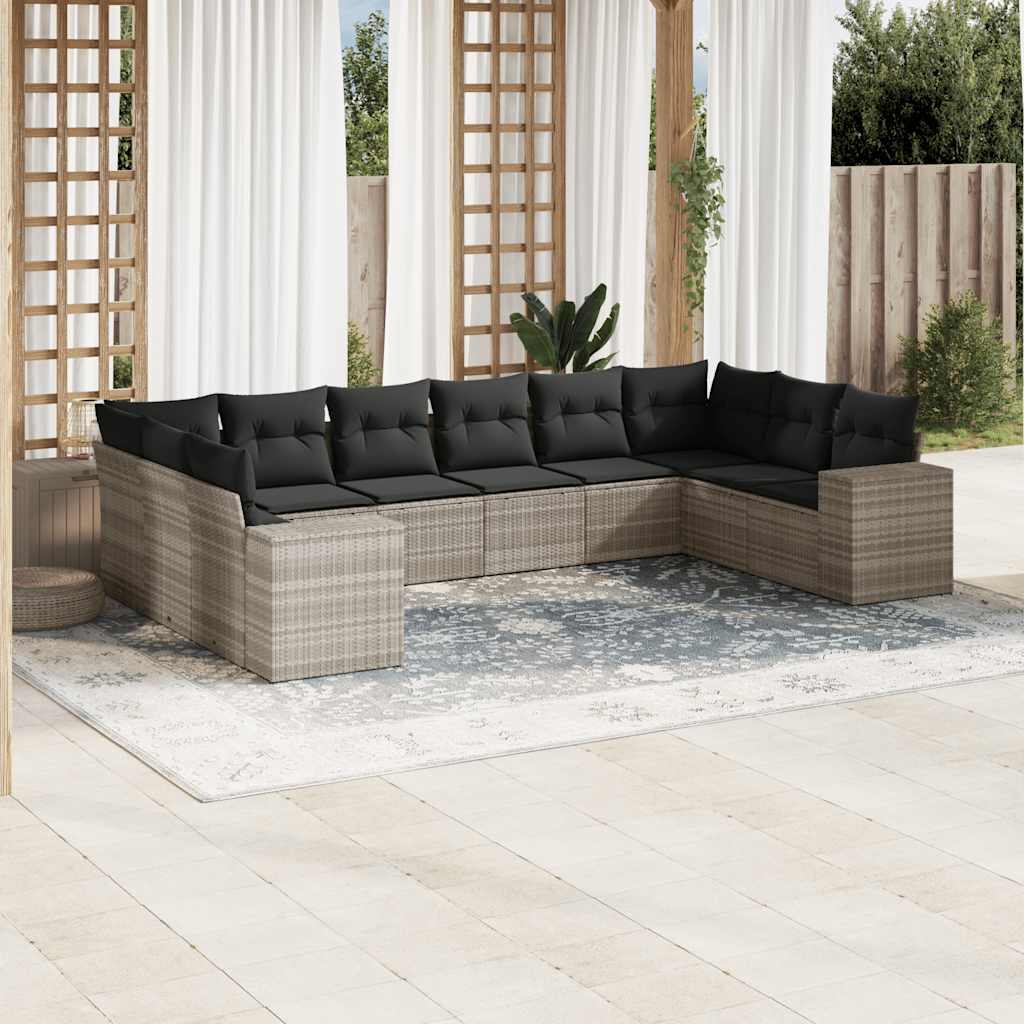 vidaXL 10-delige Loungeset met kussens poly rattan zwart