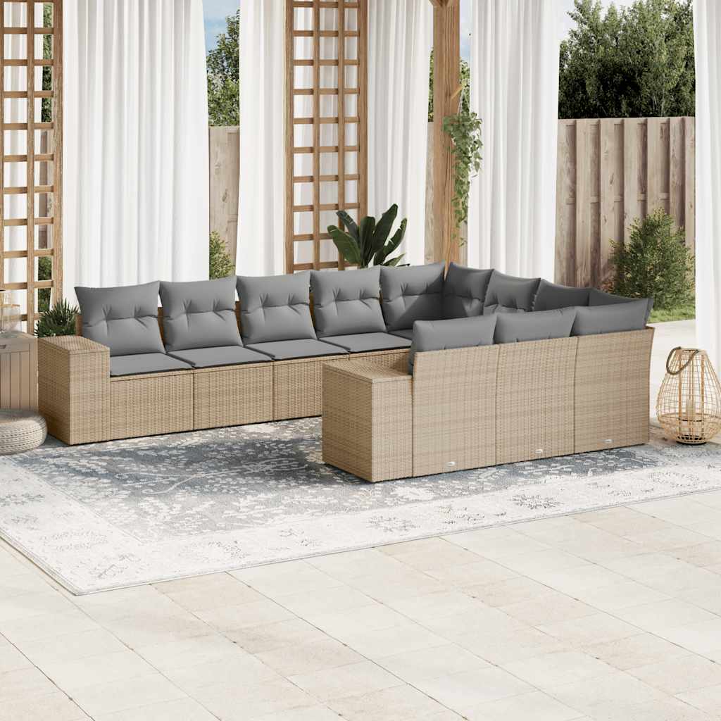 vidaXL 10-delige Loungeset met kussens poly rattan zwart