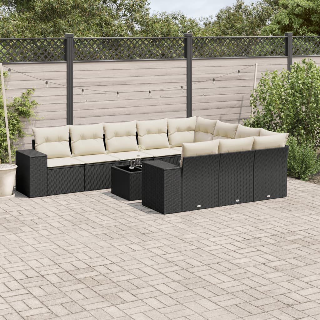 vidaXL 10-delige Loungeset met kussens poly rattan zwart