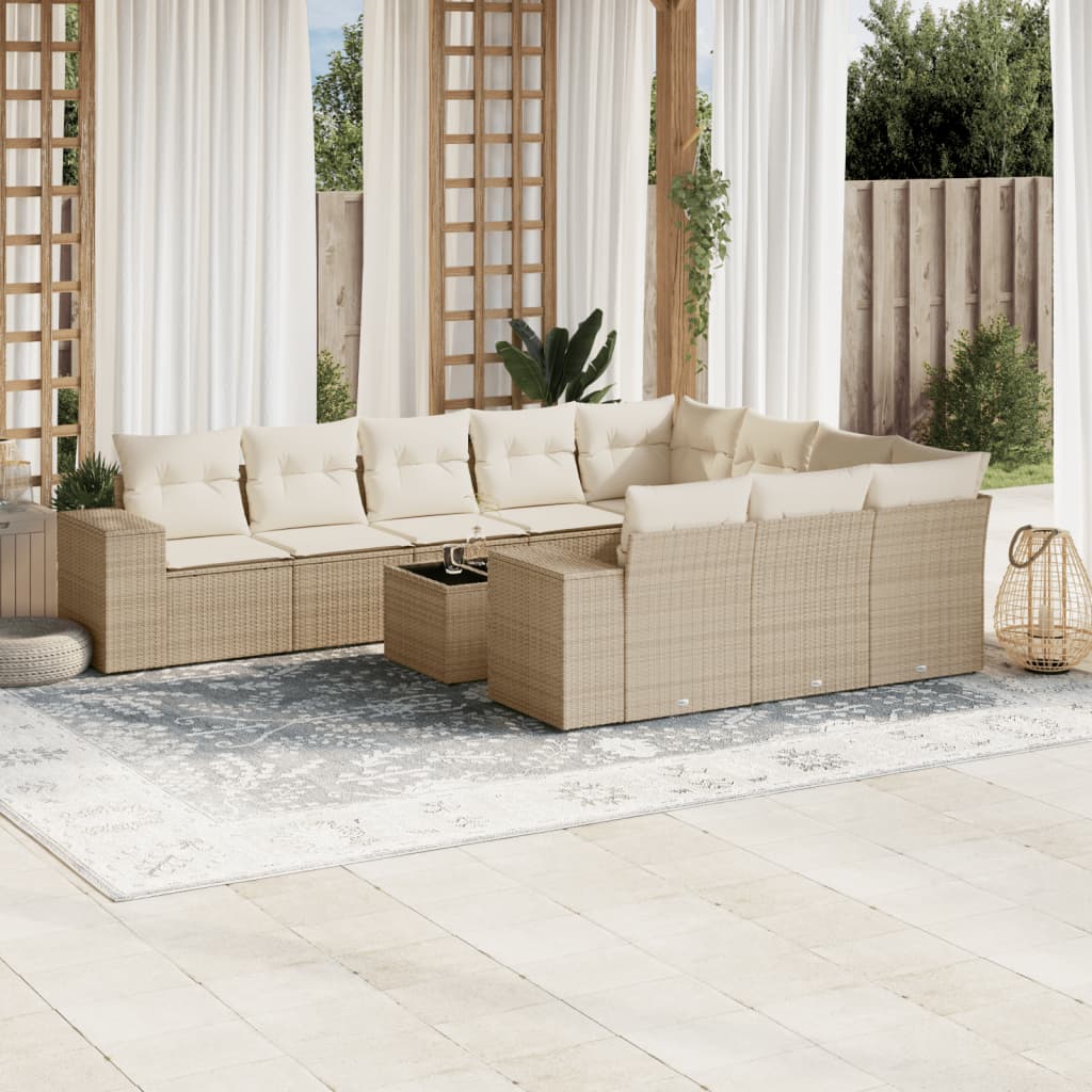 vidaXL 10-delige Loungeset met kussens poly rattan zwart