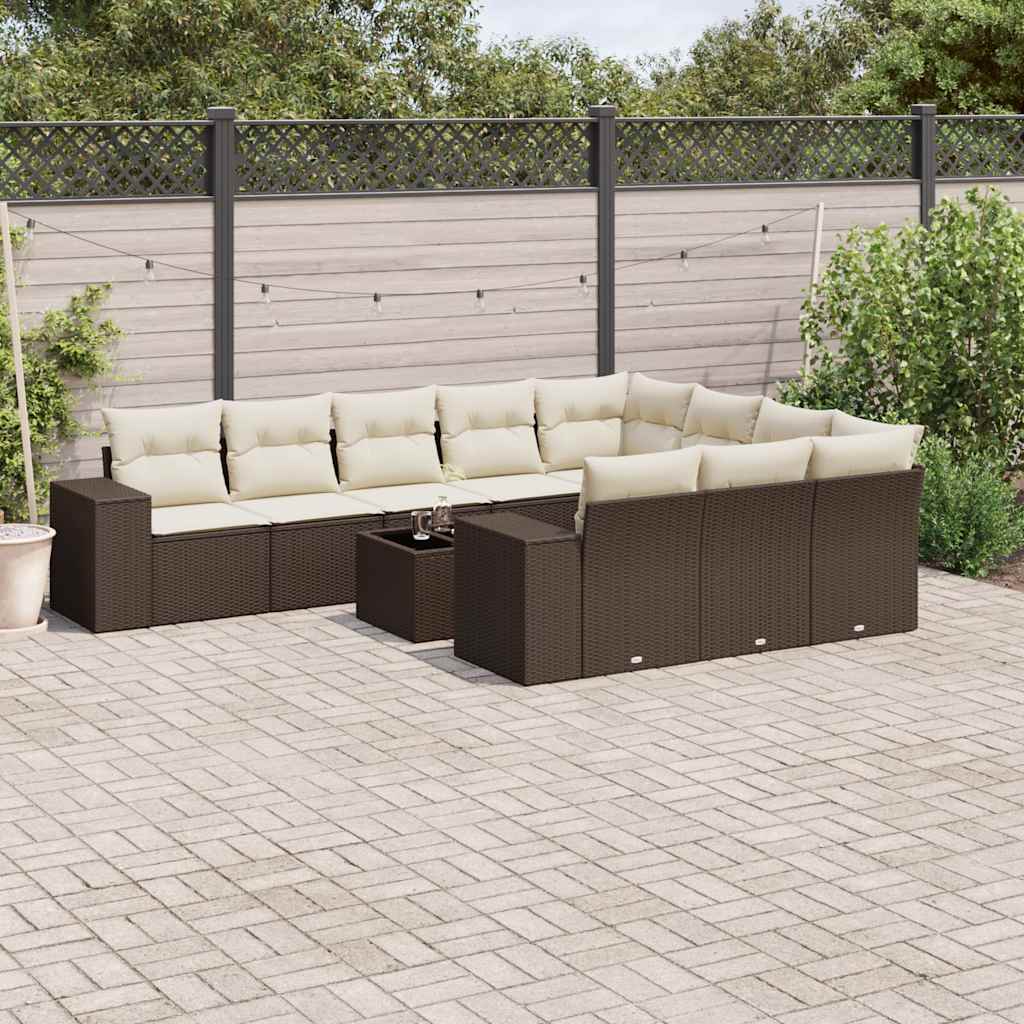 vidaXL 10-delige Loungeset met kussens poly rattan zwart