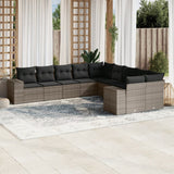 vidaXL 10-delige Loungeset met kussens poly rattan zwart