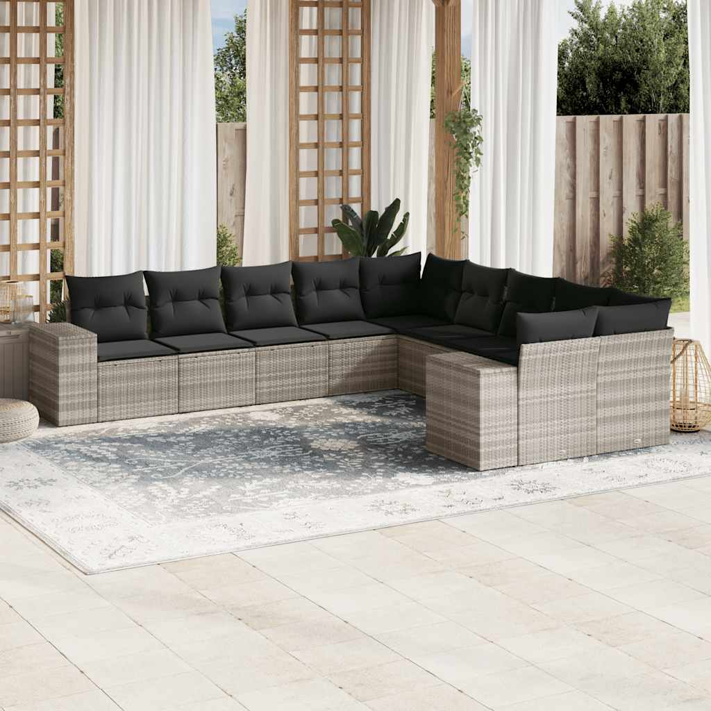 vidaXL 10-delige Loungeset met kussens poly rattan zwart