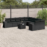 vidaXL 10-delige Loungeset met kussens poly rattan zwart