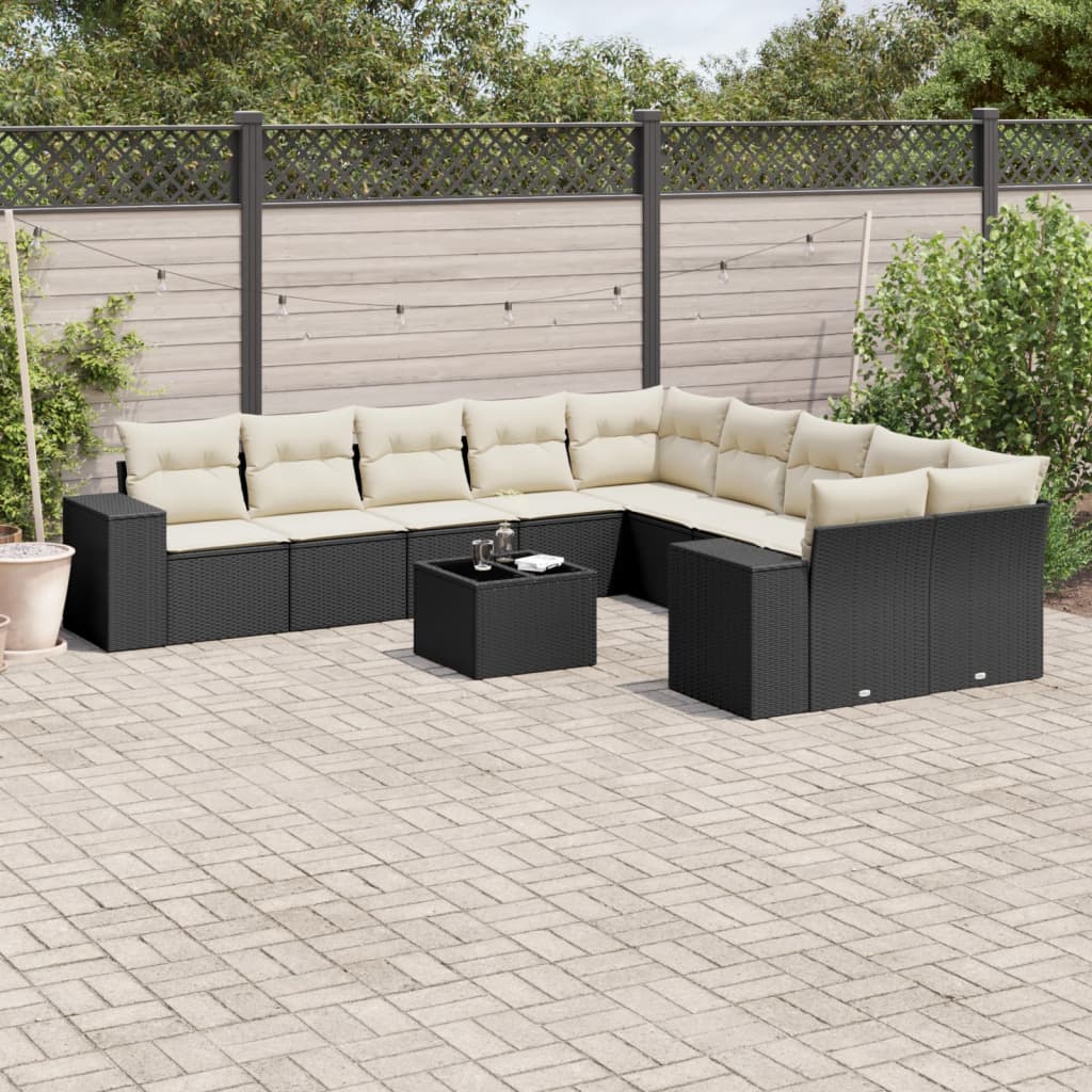 vidaXL 10-delige Loungeset met kussens poly rattan zwart