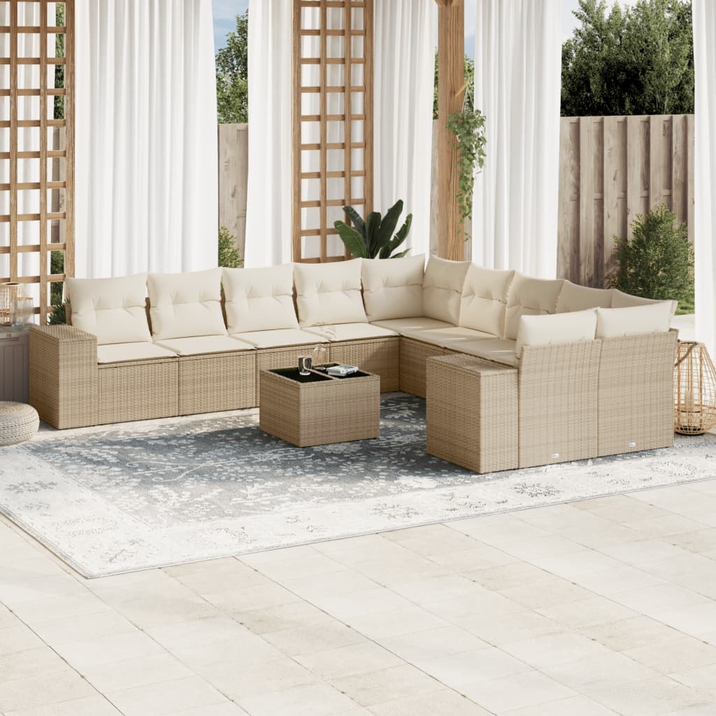 vidaXL 10-delige Loungeset met kussens poly rattan zwart