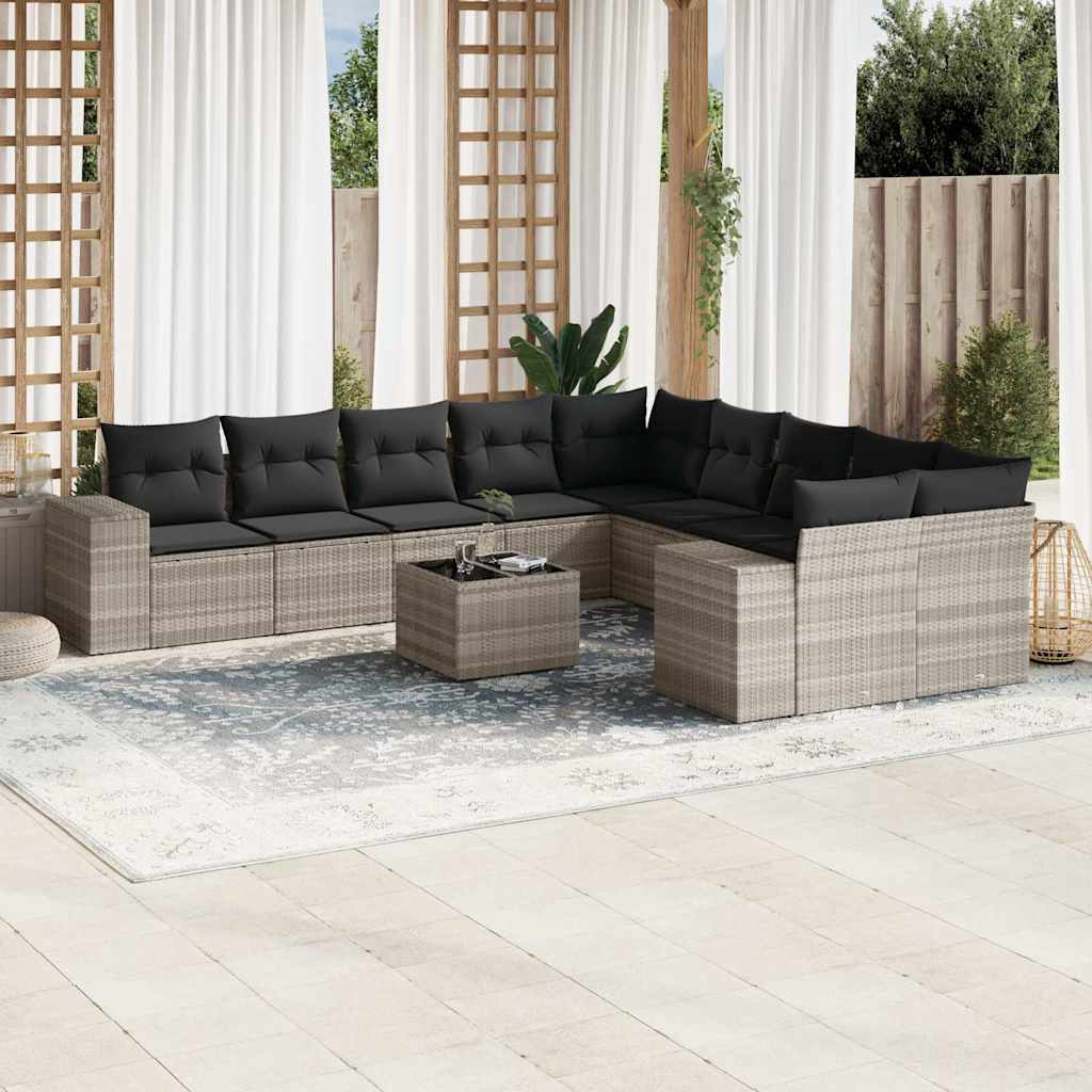 vidaXL 10-delige Loungeset met kussens poly rattan zwart