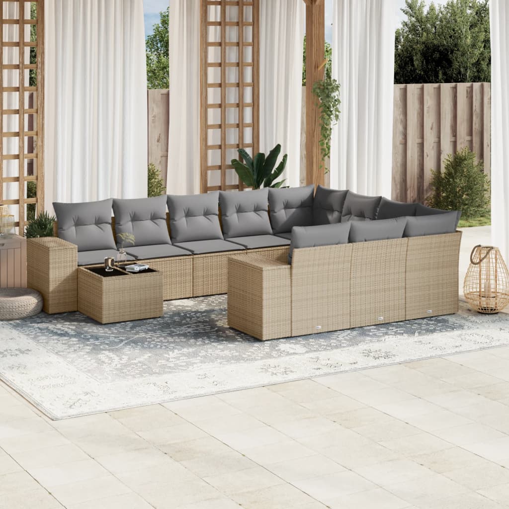 vidaXL 11-delige Loungeset met kussens poly rattan zwart