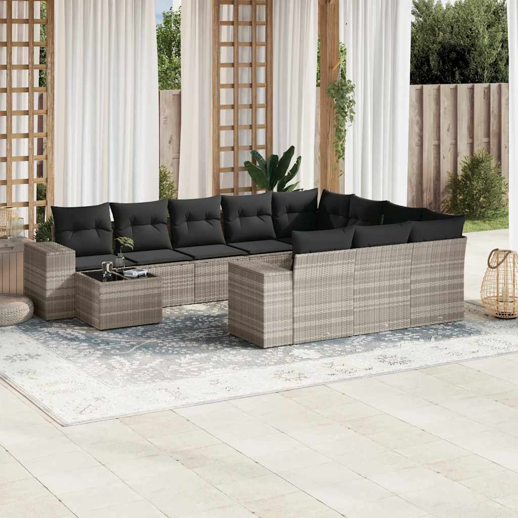 vidaXL 11-delige Loungeset met kussens poly rattan zwart