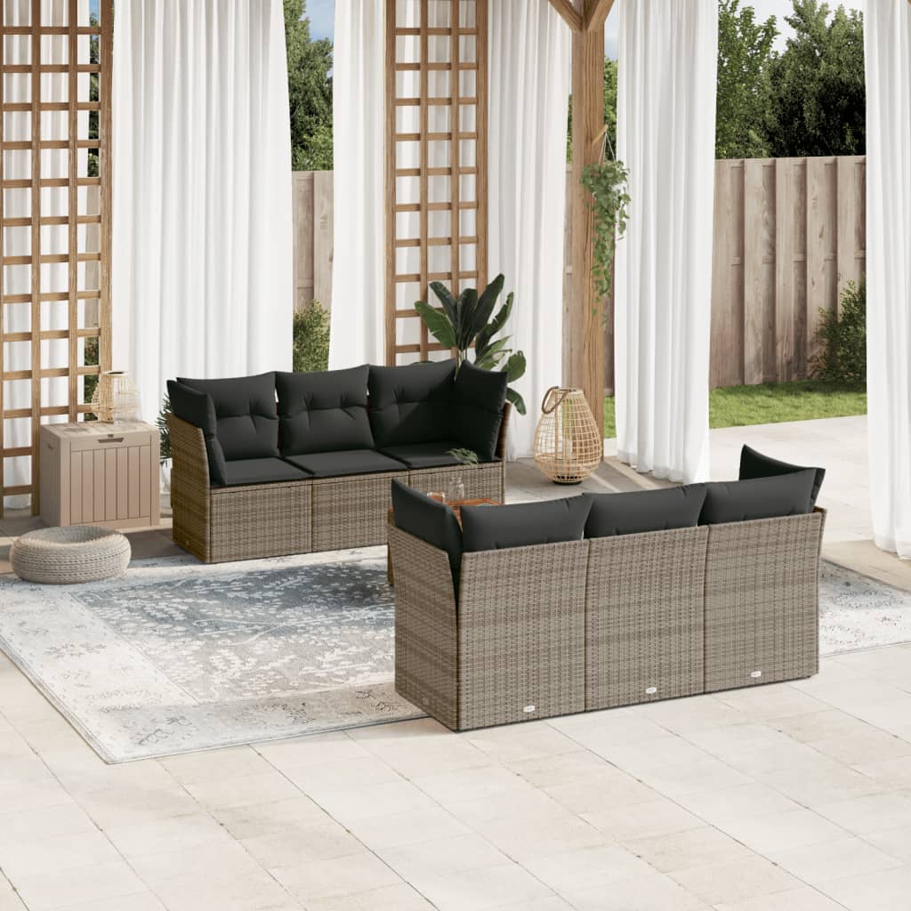 vidaXL 7-delige Loungeset met kussens poly rattan zwart