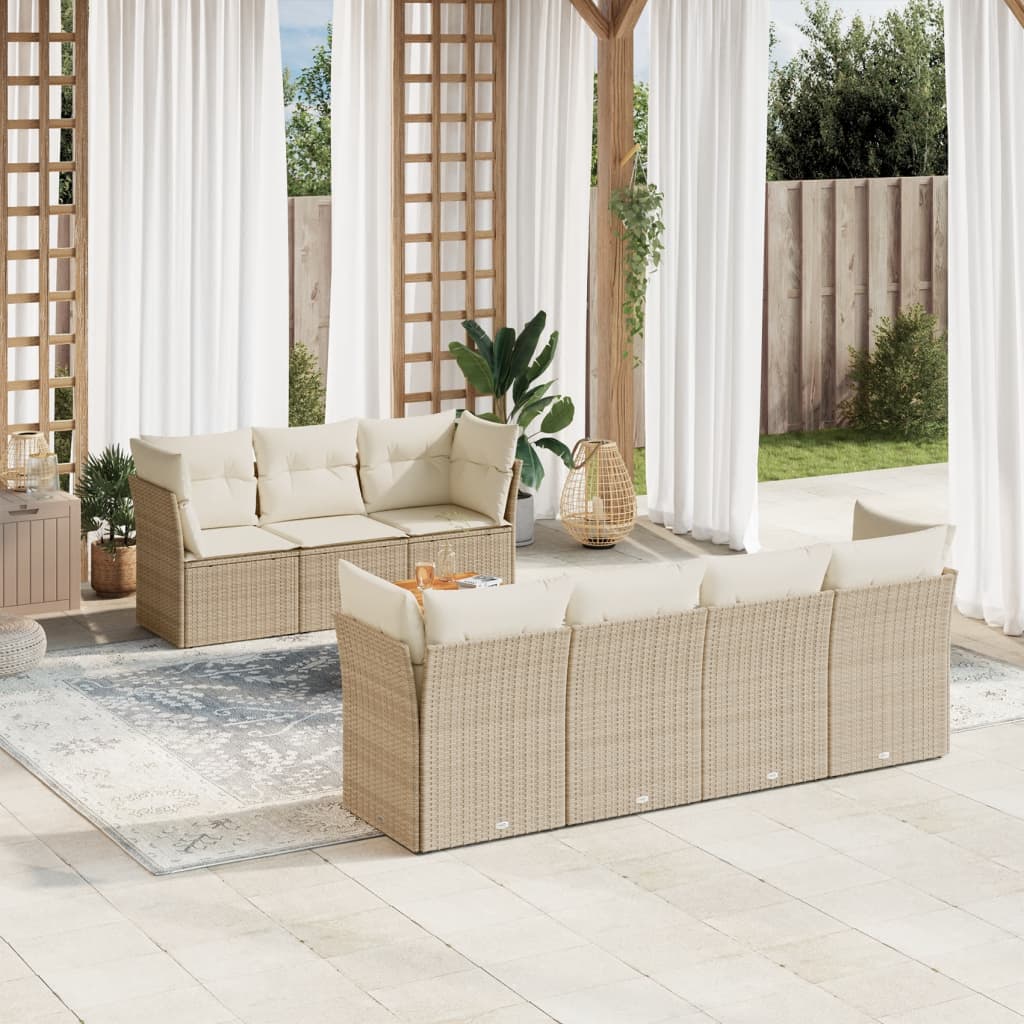 vidaXL 8-delige Loungeset met kussens poly rattan zwart