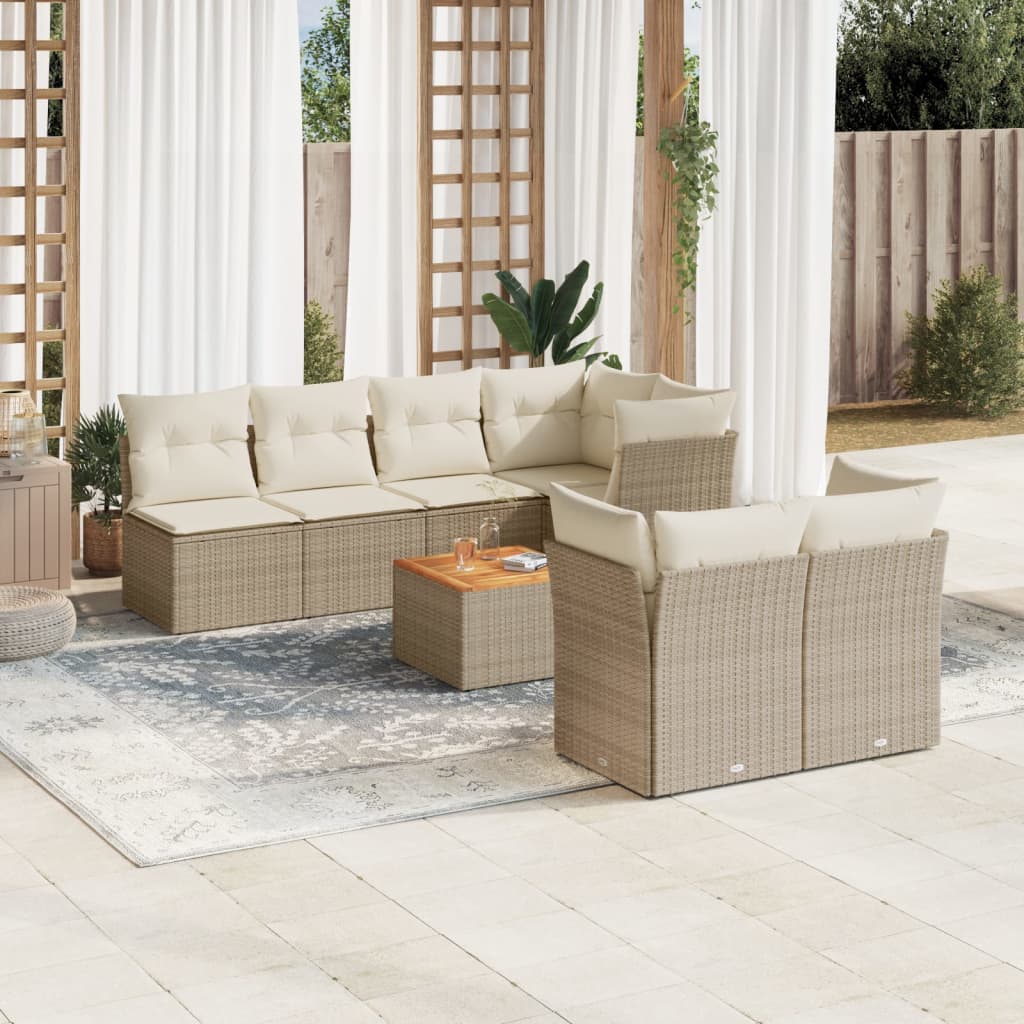 vidaXL 8-delige Loungeset met kussens poly rattan zwart