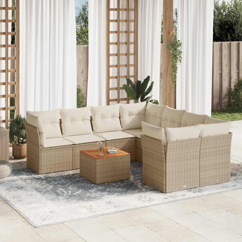 vidaXL 9-delige Loungeset met kussens poly rattan zwart