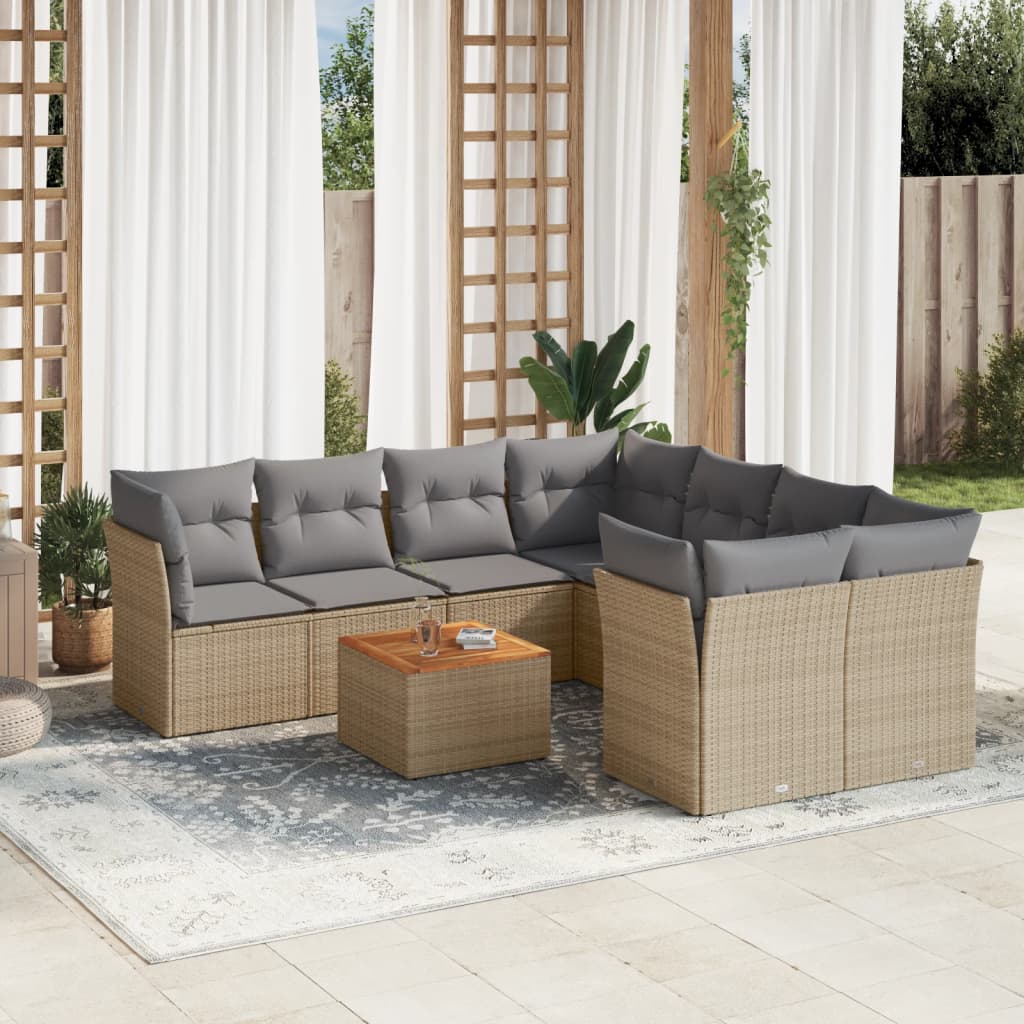 vidaXL 9-delige Loungeset met kussens poly rattan zwart