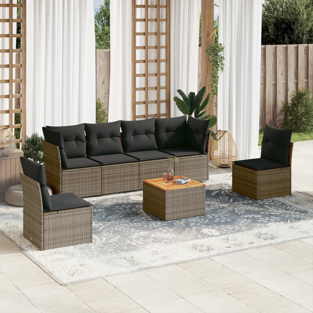 vidaXL 7-delige Loungeset met kussens poly rattan zwart