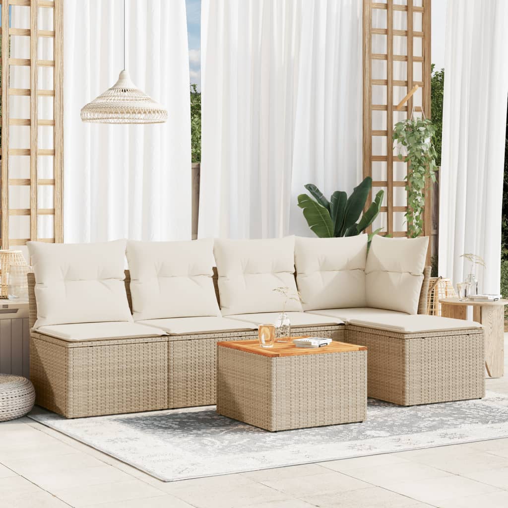 vidaXL 6-delige Loungeset met kussens poly rattan zwart