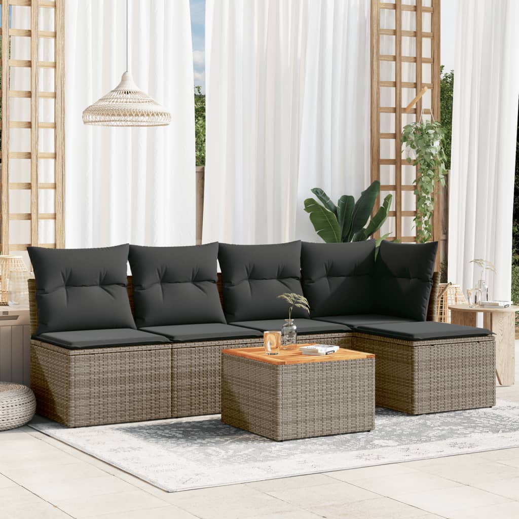 vidaXL 6-delige Loungeset met kussens poly rattan zwart