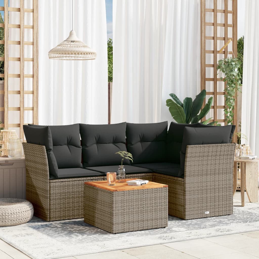 vidaXL 5-delige Loungeset met kussens poly rattan zwart