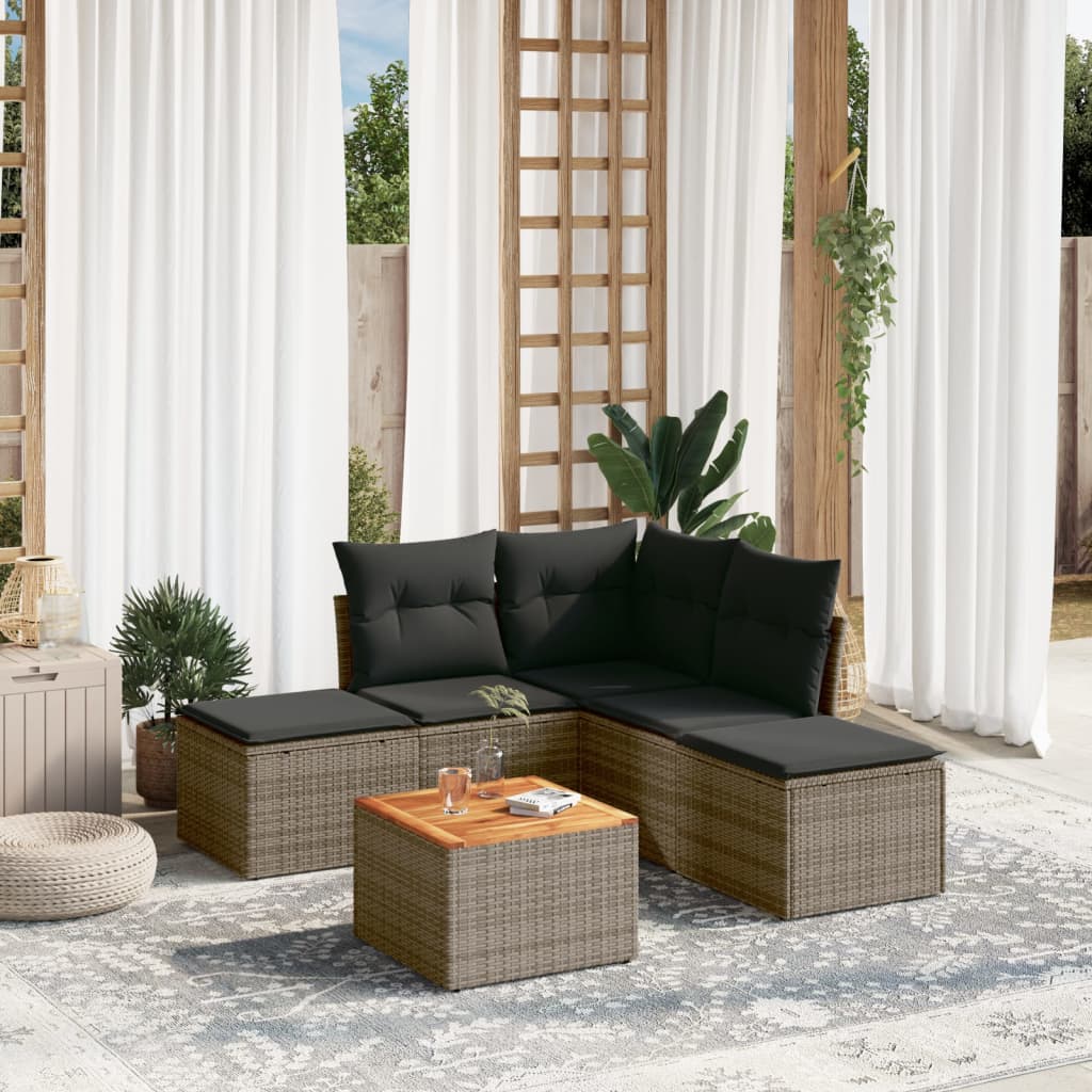 vidaXL 6-delige Loungeset met kussens poly rattan zwart