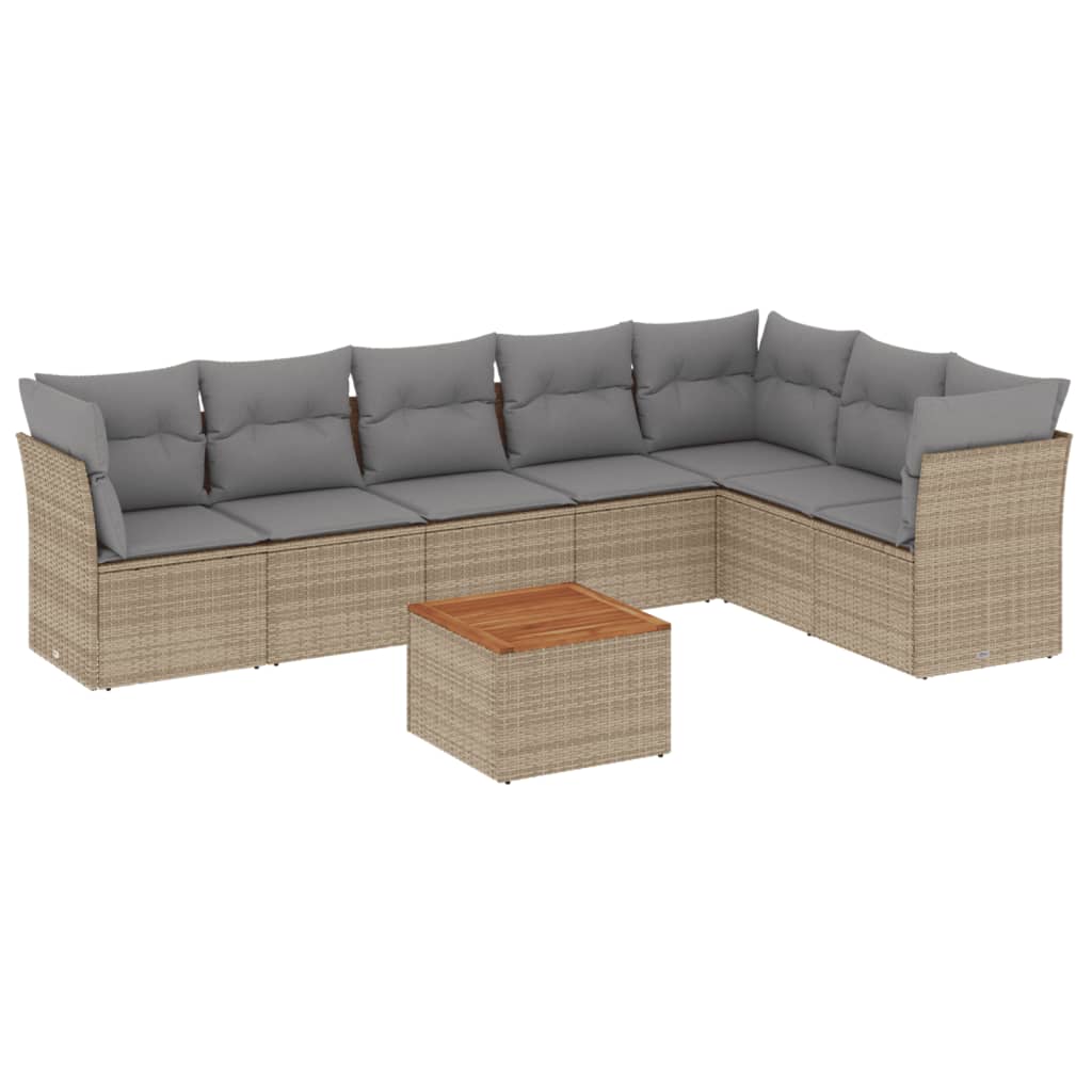 vidaXL 8-delige Loungeset met kussens poly rattan zwart