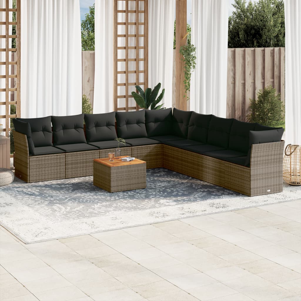 vidaXL 10-delige Loungeset met kussens poly rattan zwart