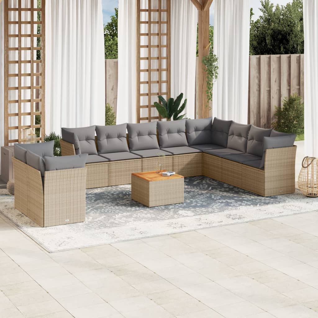 vidaXL 11-delige Loungeset met kussens poly rattan zwart