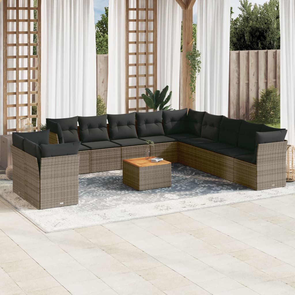 vidaXL 12-delige Loungeset met kussens poly rattan zwart