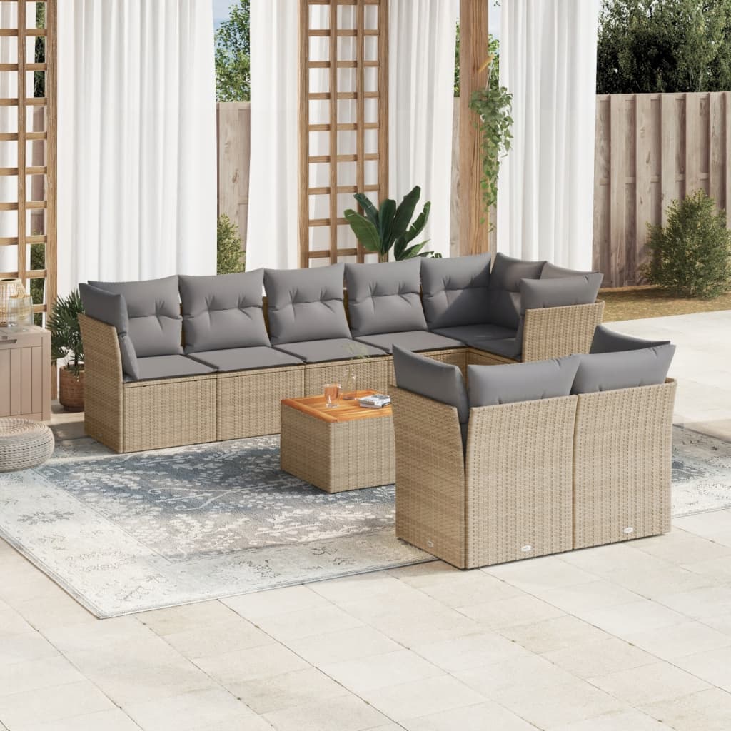 vidaXL 9-delige Loungeset met kussens poly rattan zwart