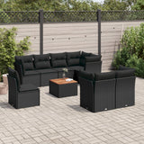 vidaXL 9-delige Loungeset met kussens poly rattan zwart